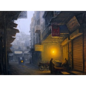 Zulfiqar Ali Zulfi, Break Fast Time, 30 x 40 inch, Oil on Canvas, Cityscape Painting-AC-ZUZ-036